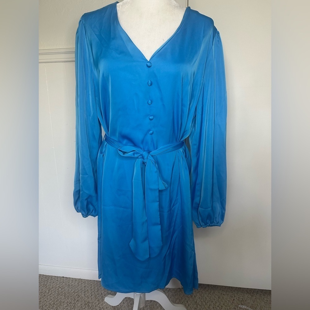 BTFBM Blue Buttoned Long Sleeve Polyester dress XL
